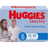 Huggies Ultra Dry Nappies Walker Size 5 Boys 13 - 18KG 64's