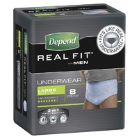 Depend Real-Fit Underwear for Men Large (97-127cm; 77-117kg) Pack of 8