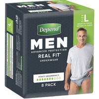 Depend Real Fit Incontinence Men Large 97-127cm (3x 8) Carton of 24's