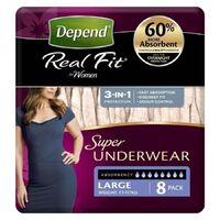 Depend Real-Fit Super Underwear for Women Large (97-127cm; 77-117kg) (4 x 8) Carton of 32's