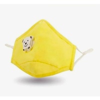 3Ply Kids  Protective Cotton Face Mask Yellow With Valve & Ear Toggle