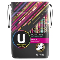U by Kotex Ultrathin with Designs Super Pads with Wings Pack of 60 (6 x 10's)