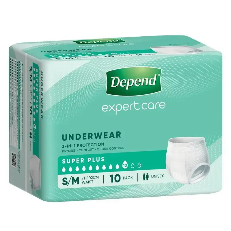 Depend Underwear Super Plus Unisex 71-102cm S/M 2000ml (4 x 10) Carton of 40's