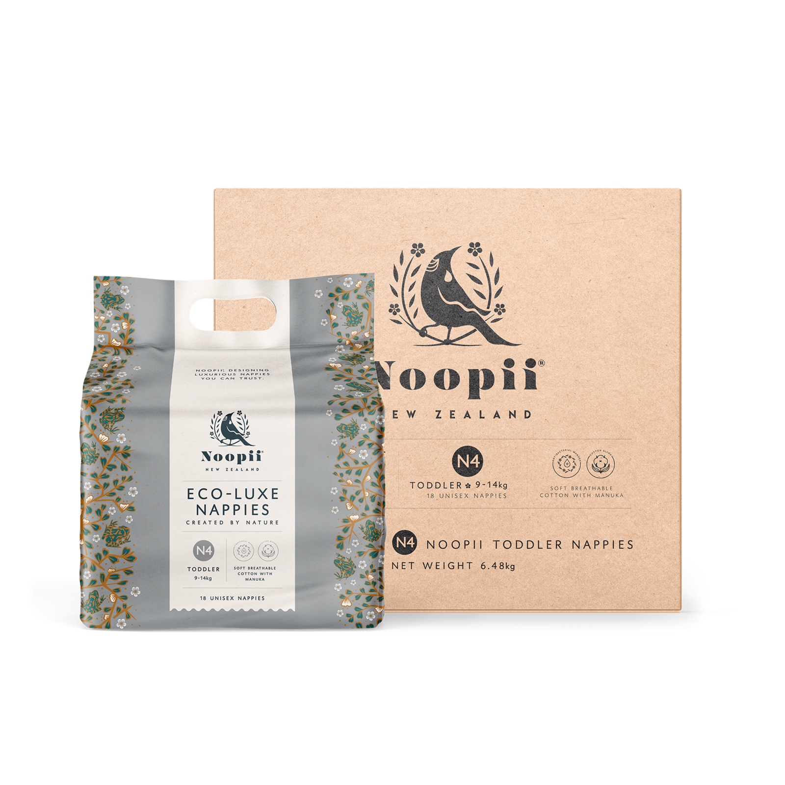 Noopii Eco-Luxe Nappies N4 Toddler 9-14kg 18's