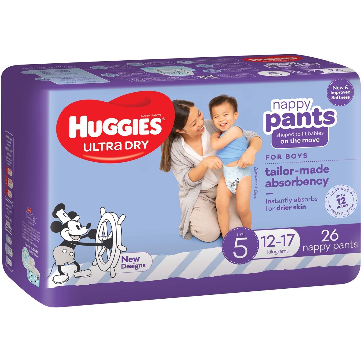 Huggies Ultra-Dry Nappy Pants Size 5 Boy (12-17kg) 26's