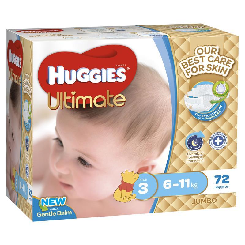 Huggies Ultimate Nappies Crawler Boys 6 11KG 72's