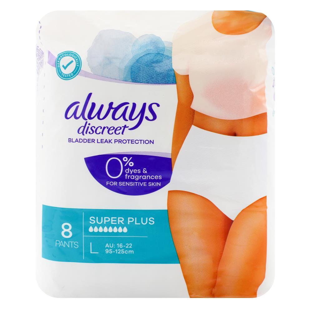 Always Discreet Underwear Super Plus Large 8D (95-125cm) Pack of 8's