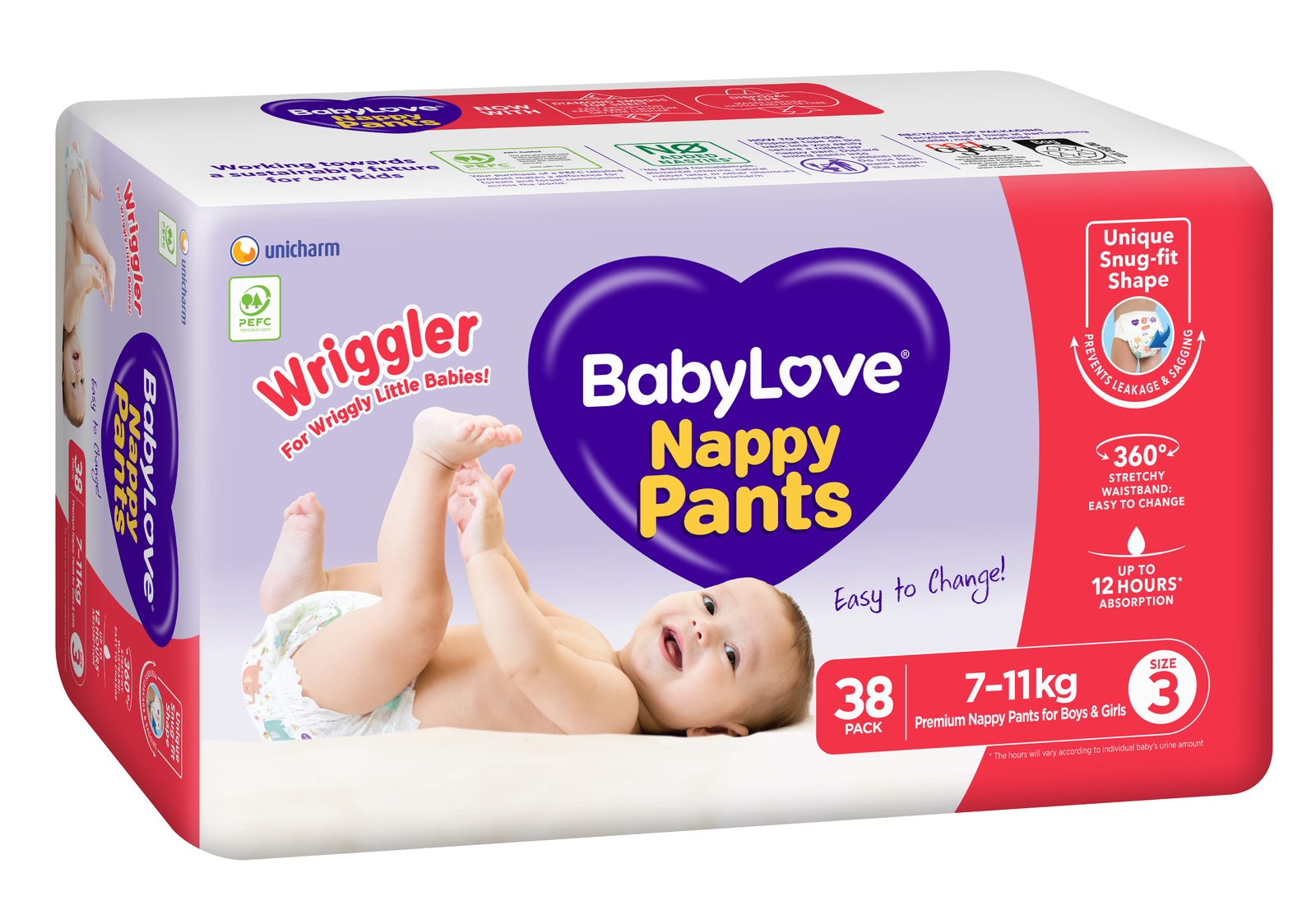 Baby Love Nappy Pants Size 3 Wriggler 7 - 11KG (2 x 38) 76's