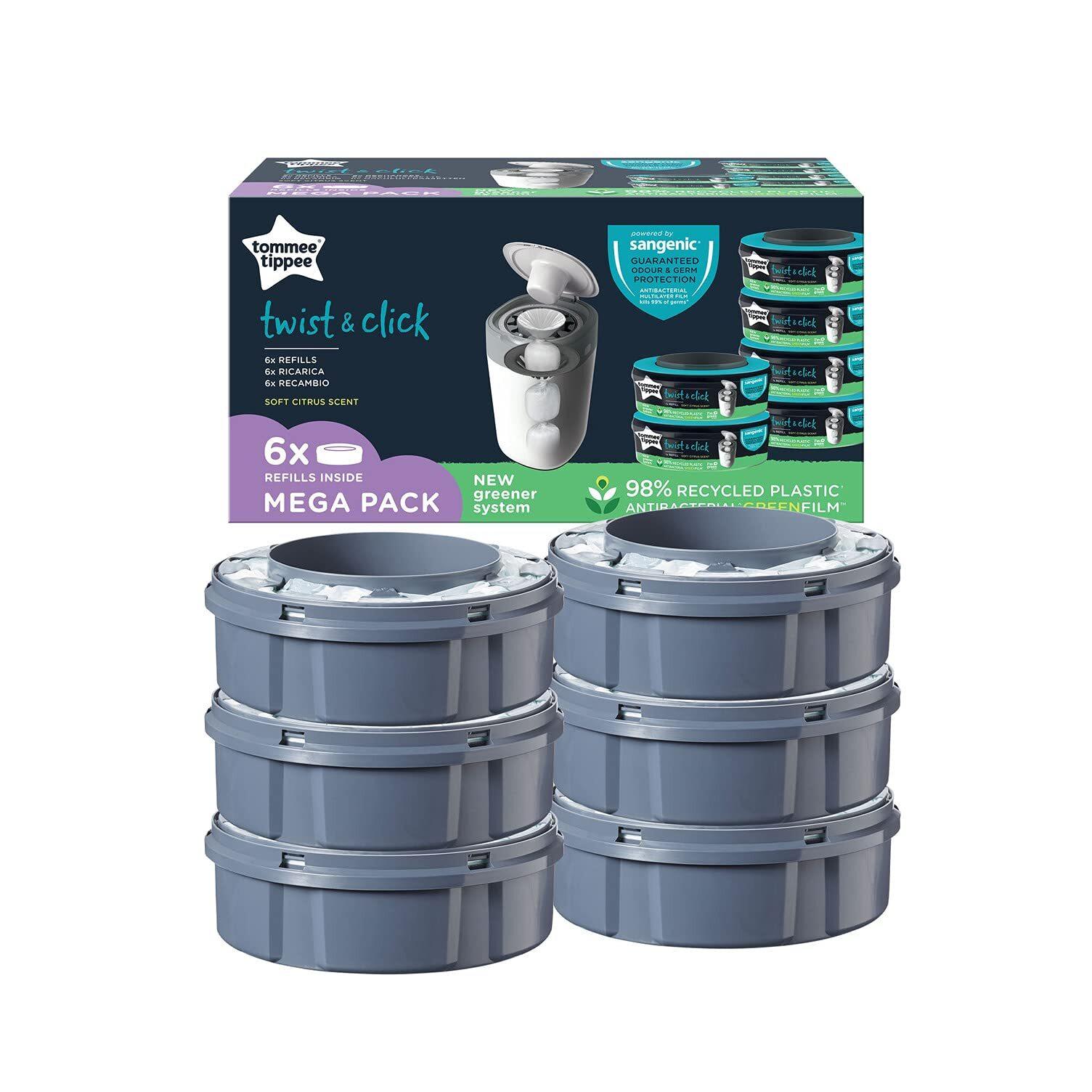 Explore our large variety of products with Tommee Tippee Twist and Click  Advanced Nappy Disposal Sangenic Tec Bin With 12 Cassette Refill - White
