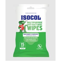 Isocol Multipurpose Antibacterial Wipes 19x17cm Pack of 15's