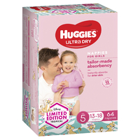 Huggies Ultra Dry Nappies For Girls Jumbo Size 5 Walker (13-18kg) Carton of 64's