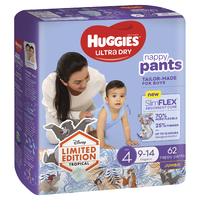 Huggies Ultra Dry Nappy Pants For Boys 9-14kg Size 4 Jumbo Pack of 62's