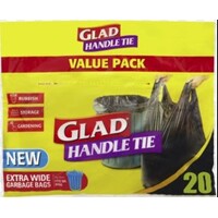 Glad Handle Tie Extra Wide Garbage Bags  56L Bin Pack of 20's
