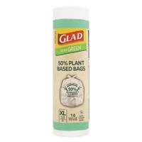 Glad Kitchen Tidy Bags Wave Top XL 50L (73x66cm) 50% Plant-Based Pack of 16