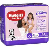 Huggies Ultra-Dry Nappy Pants Size 6 Girl (15kg+)(4 x 24 ) Carton of 96