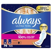 Always Ultra Thin Overnight Pads with Wings Pack of 76's