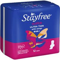 Stayfree Ultra Thin Super Pads With Wings Pack of 12's