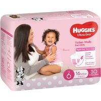 Huggies Ultra Dry Nappies Size 6 Junior Girl 16+kg 30's