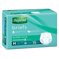 Depend Briefs Super Plus Medium 2070mL Hip (80-120cm) Pack of 15's
