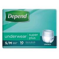 Depend Underwear Super Plus Unisex 60-90cm S/M 2000ml (4 x 10) Carton of 40's