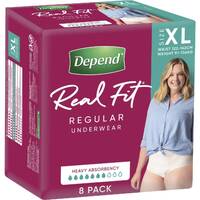 Depend Real Fit Incontinence Underwear Regular Women Xl Waist 122-162cm (3x 8) Carton of 24's