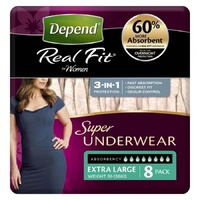 Depend Real-Fit Super Underwear for Women X-Large (122-162cm; 91-136kg) 8's