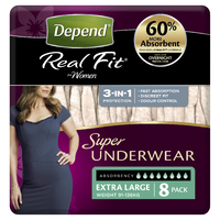 Depend Real-Fit Super Underwear X-Large (122-162cm) 91-136kg) (4 x 8's ) Carton of 32's