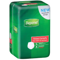 Depend Fitted Briefs Large (77kg+) 8's