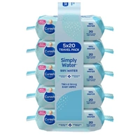 Curash Simply Water Travel Wipes 5 x 20's 