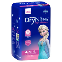 Huggies DryNites Girls Size: 4 - 7 Years 17 - 30kg Carton of 4 Packs of 16