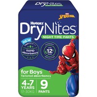 Huggies DryNites Boys Size 4 -7 Years (17 - 30kg) 9's