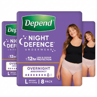 Depend Real Fit Night Defence Underwear Heavy Absorbency 9D Large (77-117kg) (3x8) Carton of 24