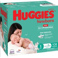 Huggies Newborn Nappies Size 1 (up To 5kg) Pack of 108's
