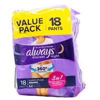 Always Discreet Pants Night Super Plus Medium Waist 70-100cm Pack of 18's