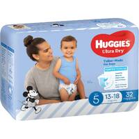 Huggies Ultra Dry Nappies Size 5 Walker Boy 13-18kg 32's
