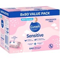 Curash Baby Wipes Fragrance Free (8 x 80) Carton of 640