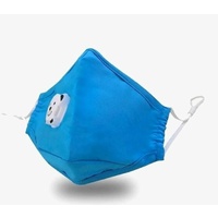3Ply Kids  Protective Cotton Face Mask Blue With Valve & Ear Toggle