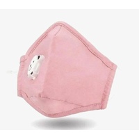 3Ply Kids Protective Cotton Face Mask Pink With Valve & Ear Toggle