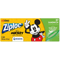 Ziploc Disney Mickey And Friends Plastic Sandwich Bags (16.5x14.9 cm) 37 Bags
