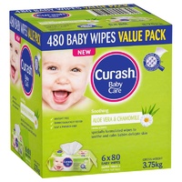 Curash Wipes Soothing Aloe Vera & Chamomile (6 x 80) 480's
