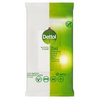 Dettol 2 in 1 Hand & Surface Anti-Bacterial Wipes Fresh Scent Pack of 60