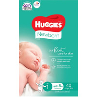 Huggies Newborn Nappies Size 1 up to 5kg Pack of 40's