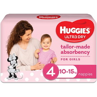 Huggies Ultra Dry Nappies Girl Toddler Size 4 (10-15kg) Pack of 26's