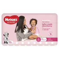 Huggies Ultra Dry Nappies For Girls Junior Size 6 (16kg+) Pack of 22's