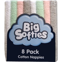 Big Softies Towelling Nappies Assorted Colours 8 Pack 