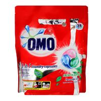 Omo  3-In-1 Laundry Capsules Fresh Eucalyptus Front & Top Loader Pack of 28's