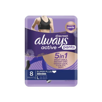 Always Discreet Pants Super Plus Size Large 5-in-1 Breathable Instant-dry Odour-lock Flexi-fit, Soft Long Waist 95-125cm Pack of 8's
