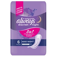 Always Discreet For Sensitive Bladder Pads Maxi Night 3 in 1 Pack of 6