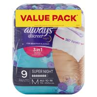 Always Discreet Super Night Underwear Medium Pants 7D Waist (70-100cm) Carton of 18's