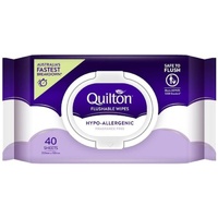 Quilton Flushable Wet Wipes Hypo-Allergenic Fragrance Free 20x15cm Pack of 40's